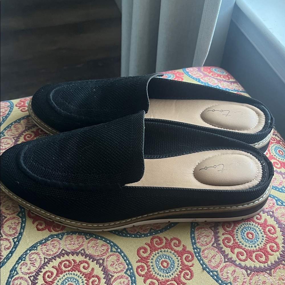 Mules canvas  slides ME TOO sz 9.5 cushion heels low wedge - Picture 2 of 9